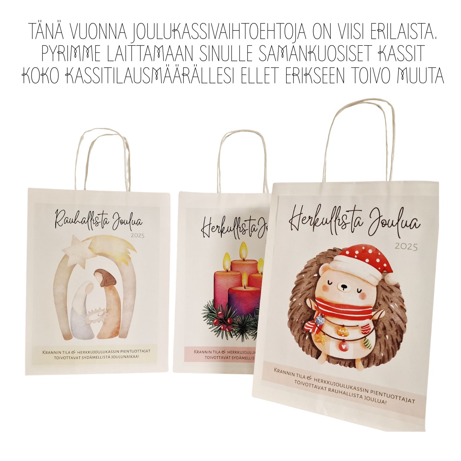 Kotimainen lahjapaperi kassi joulukuosilla (iso tai keskikoko)